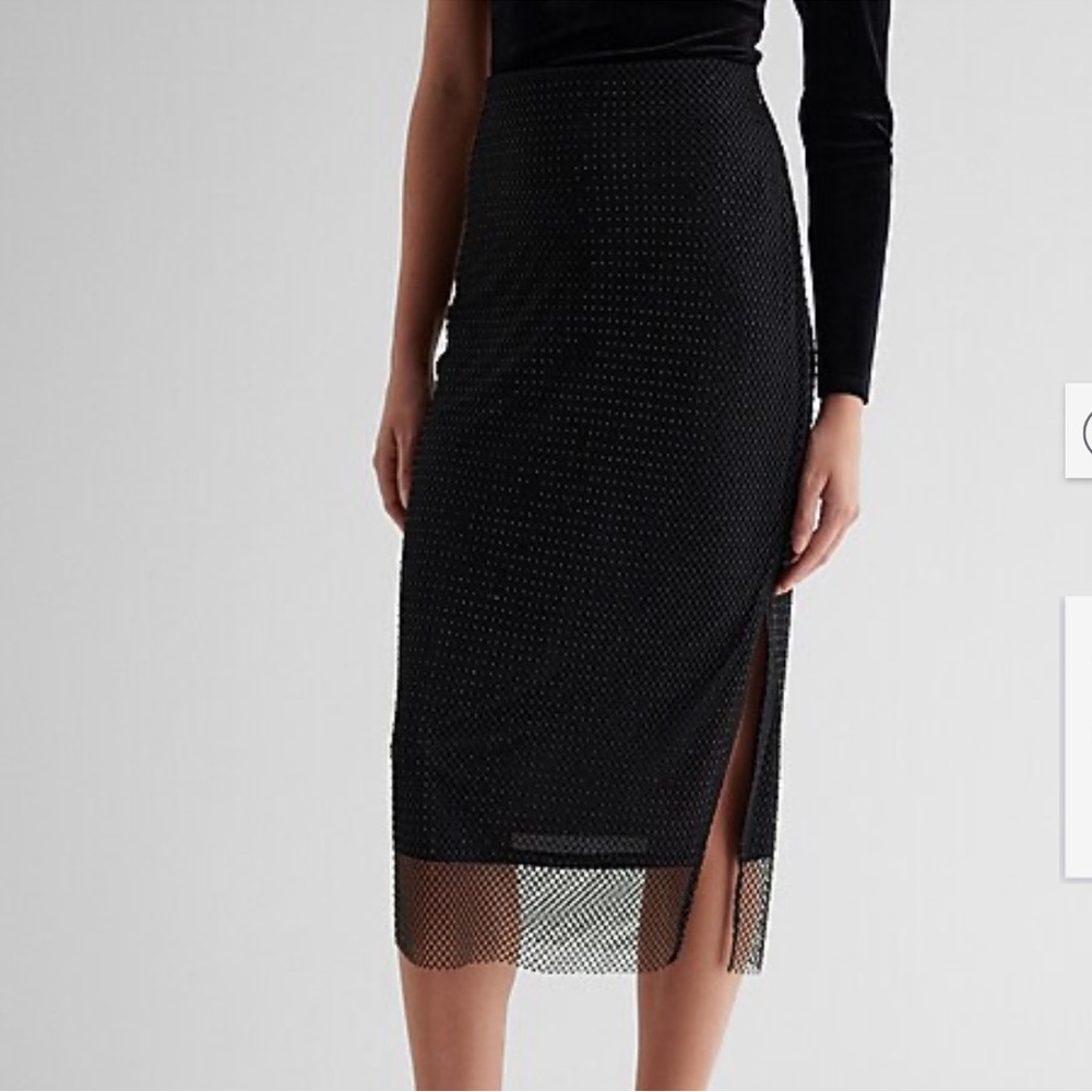 Express Super High Waisted Rhinestone Mesh Midi Pencil Skirt